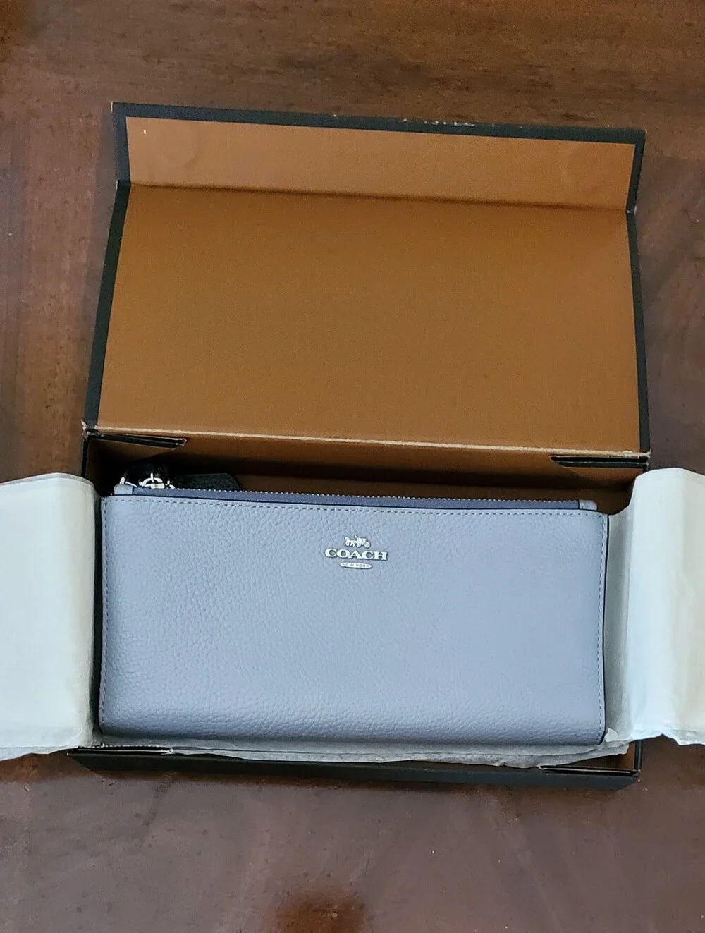 Coach Pebble Leather Zip Wristlet in Light Blue